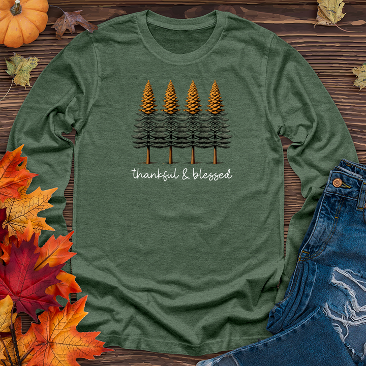 Classic Houndstooth Trio Pine Trees Long Sleeve Tee