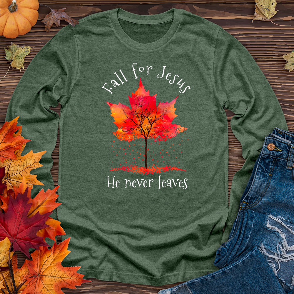 Fall For Jesus Falling Leaves Long Sleeve Tee