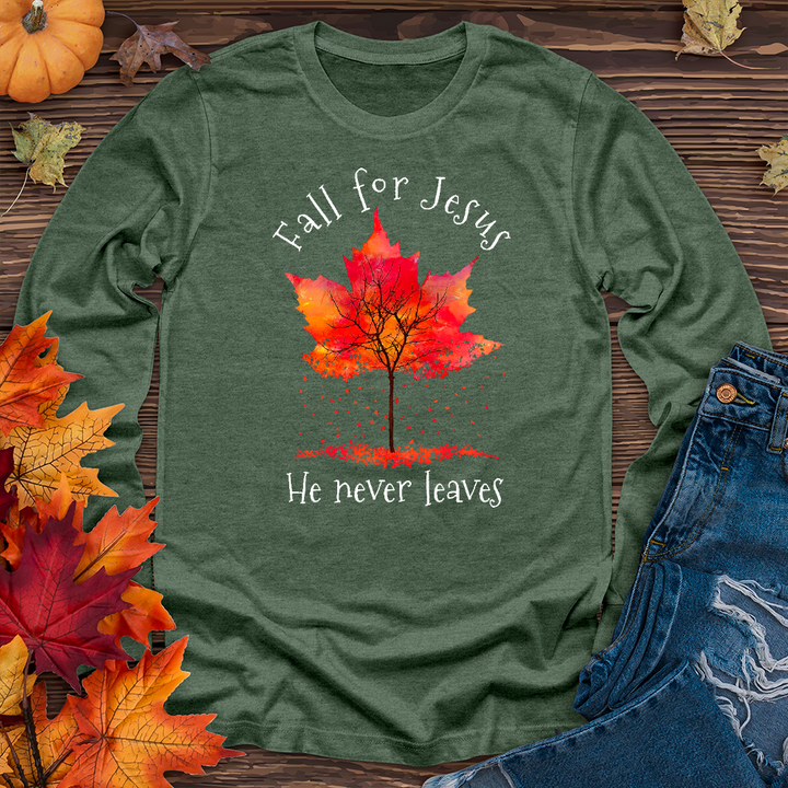 Fall For Jesus Falling Leaves Long Sleeve Tee