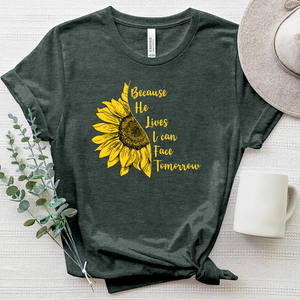 Because He Lives Sunflower Heathered Tee