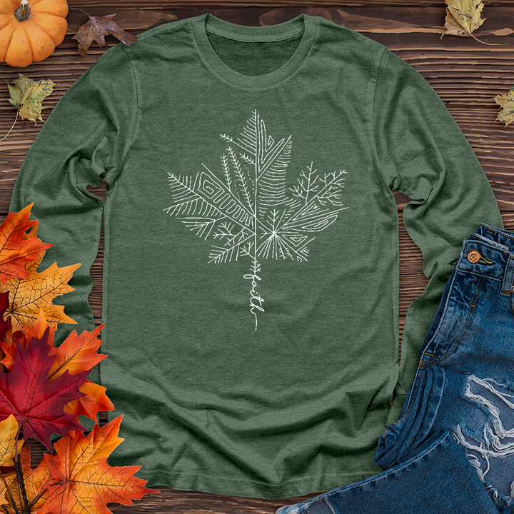 Thankful Maple Leaf Drawing Long Sleeve Tee