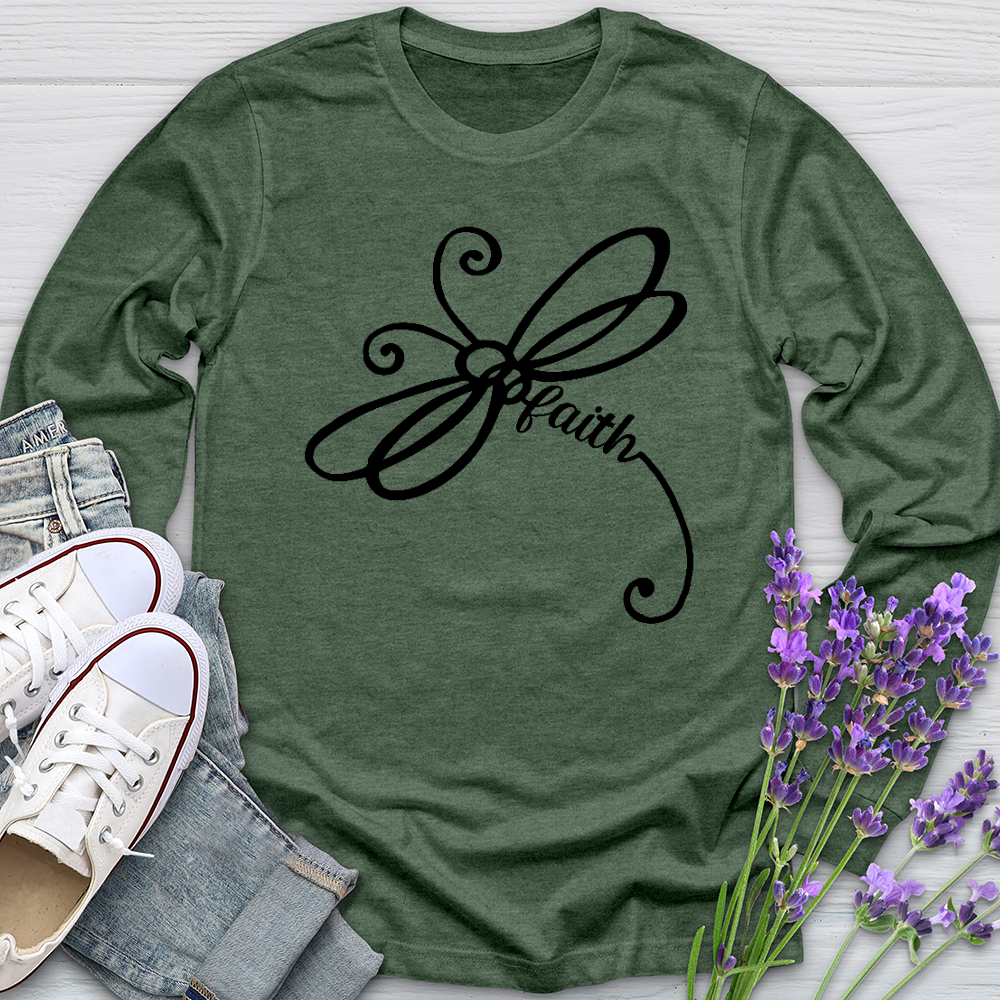 Faith Dragonfly Word Art Long Sleeve Tee