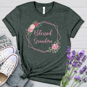 Blessed Grandma Pink Roses Heathered Tee