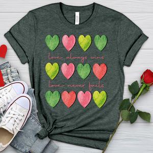 Love Always Wins Heart Pattern Heathered Tee