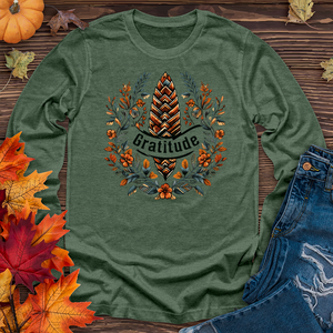 Herringbone Pinecone Gratitude Long Sleeve Tee