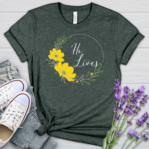 He Lives Flower Wreath Heathered Tee