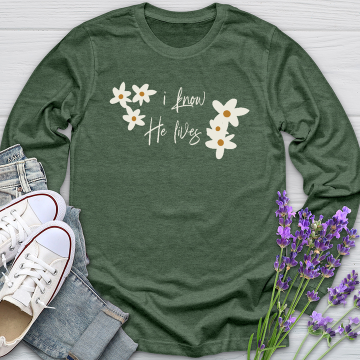Because He Lives Cute Daisies Long Sleeve Tee