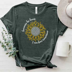 Because He Lives Mandala Flower Heathered Tee