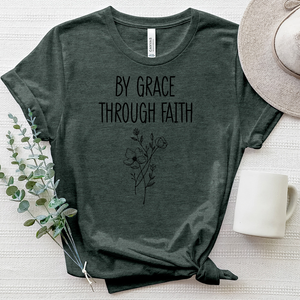 By Grace, Through Faith Flowers Heathered Tee