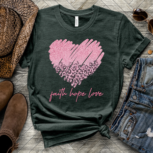 Pink Leopard Heart Heathered Tee