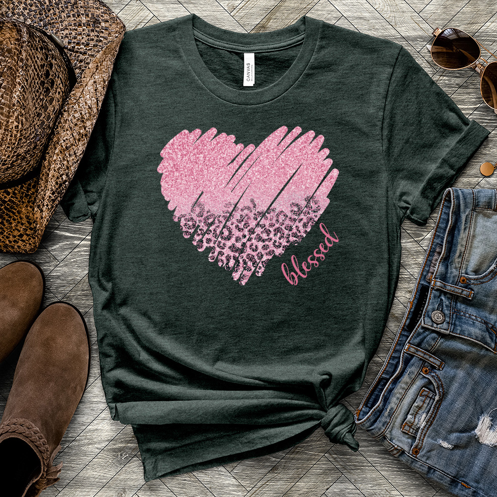 Sparkling Leopard Heart Heathered Tee