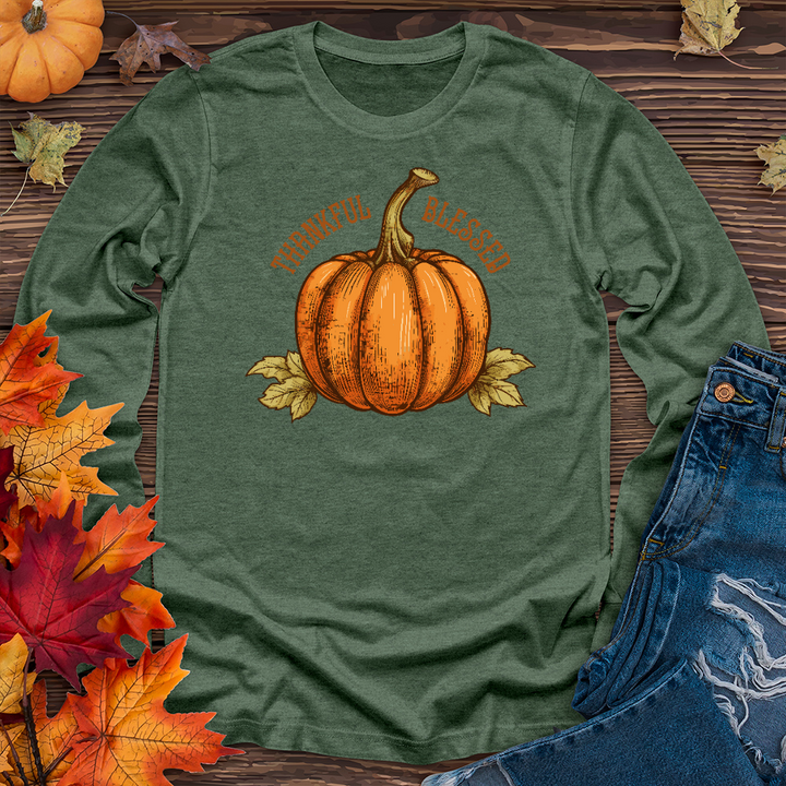 Thankful Blessed Pumpkin Long Sleeve Tee