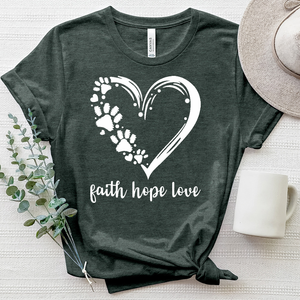 Faith Hope Love Paw Print Heart Heathered Tee