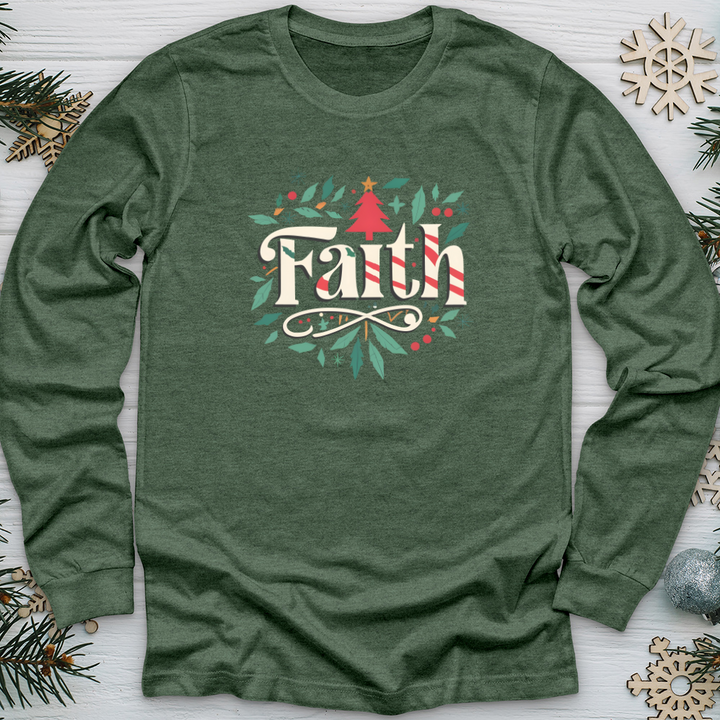 Faith Christmas Pattern Long Sleeve Tee