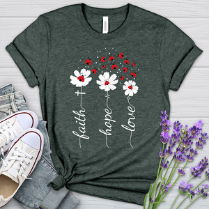 Faith Lady Bug Flowers Heathered Tee