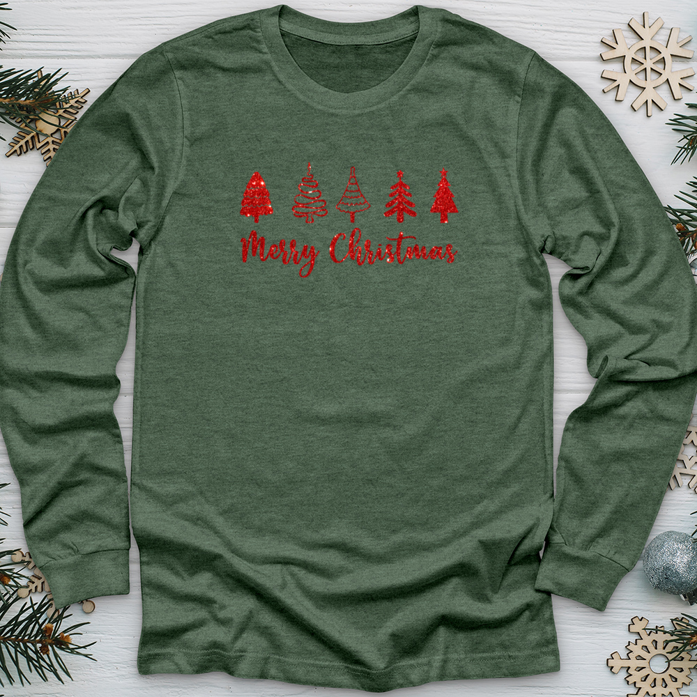 Red Merry Christmas Scene Long Sleeve Tee