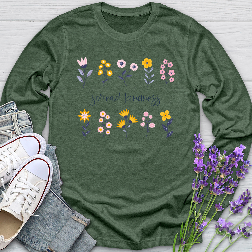 Spread Kindness Flower Pattern Long Sleeve Tee