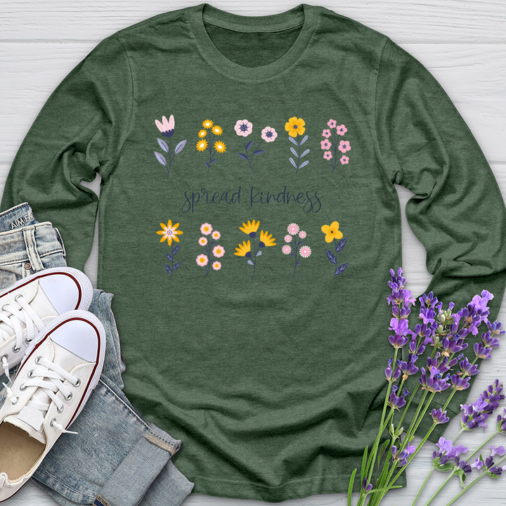 Spread Kindness Flower Pattern Long Sleeve Tee