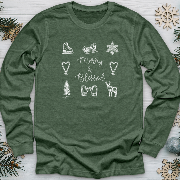 Merry Blessed Christmas Pattern Long Sleeve Tee