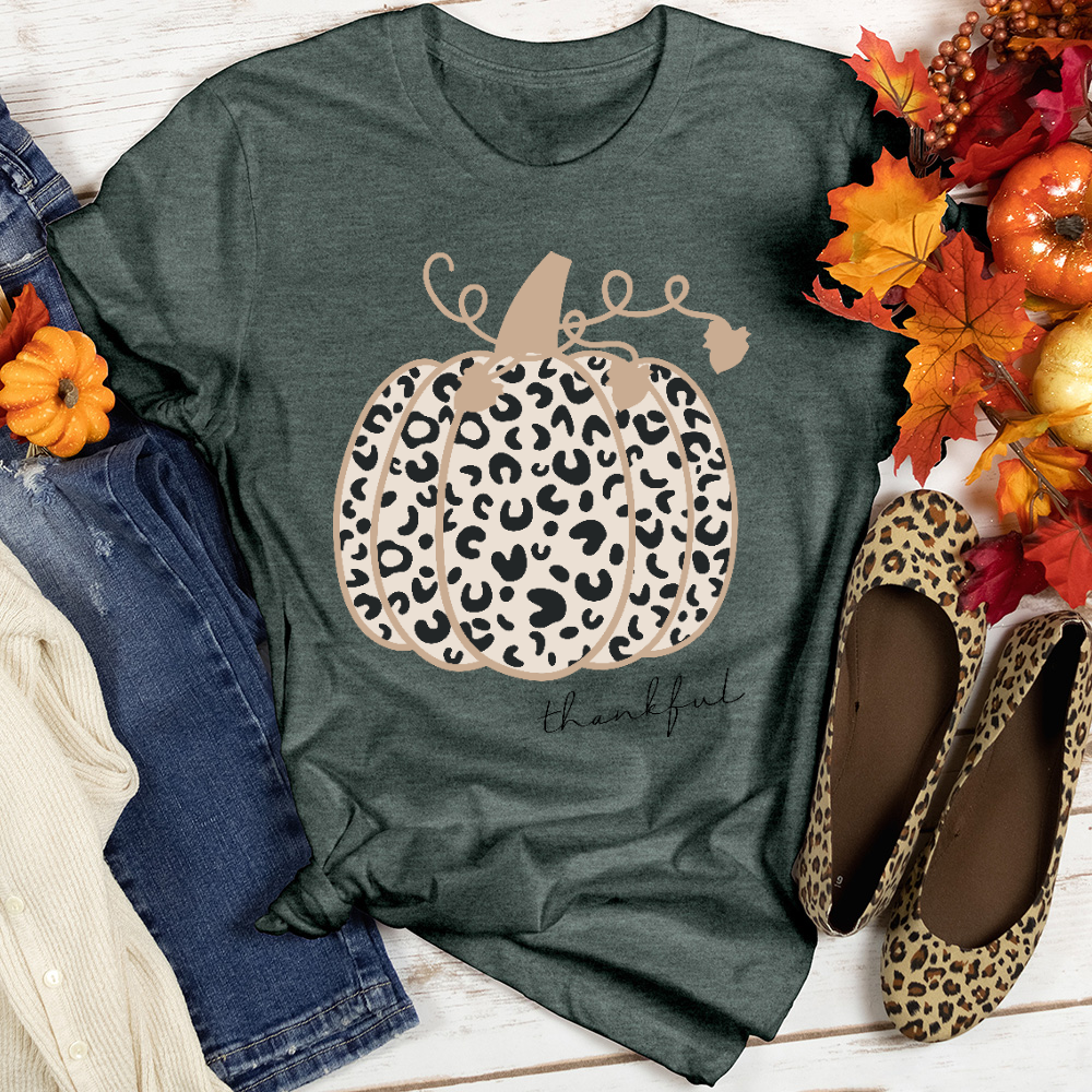 Thankful Leopard Pumpkin Heathered Tee Christian Lifestyle Collections