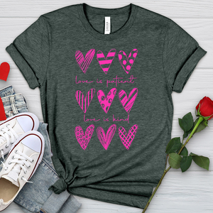 Love Is Kind Pink Hearts Heathered Tee