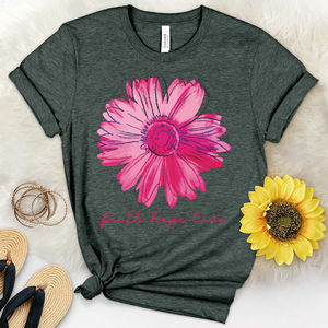 Faith Hope Love Pink Flower Heathered Tee