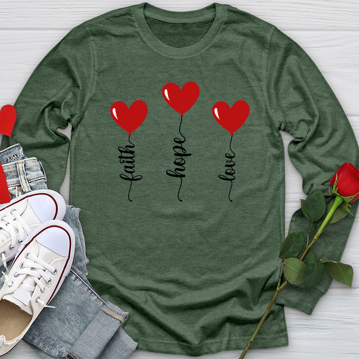 Faith Hope Love Heart Balloons Long Sleeve Tee