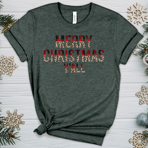 Merry Christmas Y'all Leopard Letters Heathered Tee