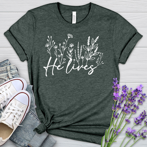 He Lives Wildflowers Heathered Tee