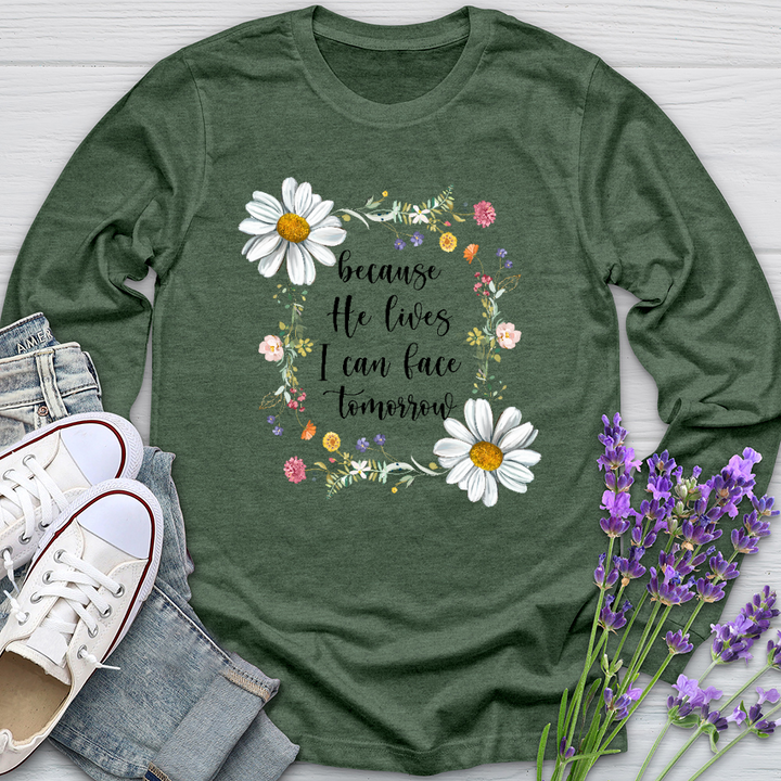 Because He Flower Patch Long Sleeve Tee
