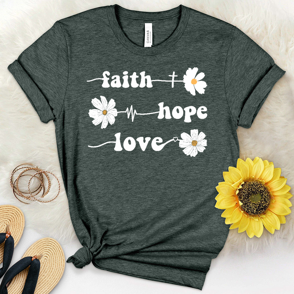 Faith Hope Love Daisy Flowers Heathered Tee