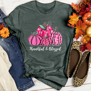 Thankful Blessed Pink Pumpkins Heathered Tee