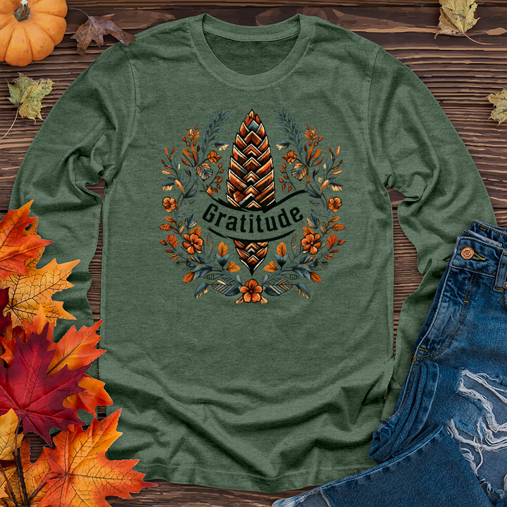 Herringbone Pinecone Gratitude Long Sleeve Tee