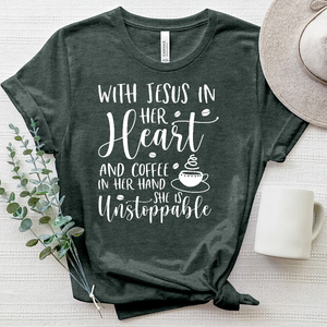 With Jesus and Coffee Heathered Tee