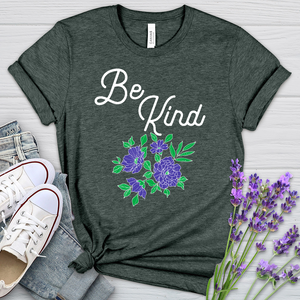 Be Kind Purple Flowers Heathered Tee