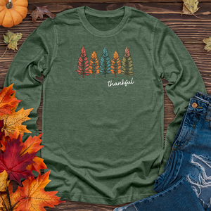 Retro Cozy Floral Trio Pine Trees Long Sleeve Tee