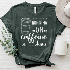 Running on Caffeine And Jesus  White Heathered Tee