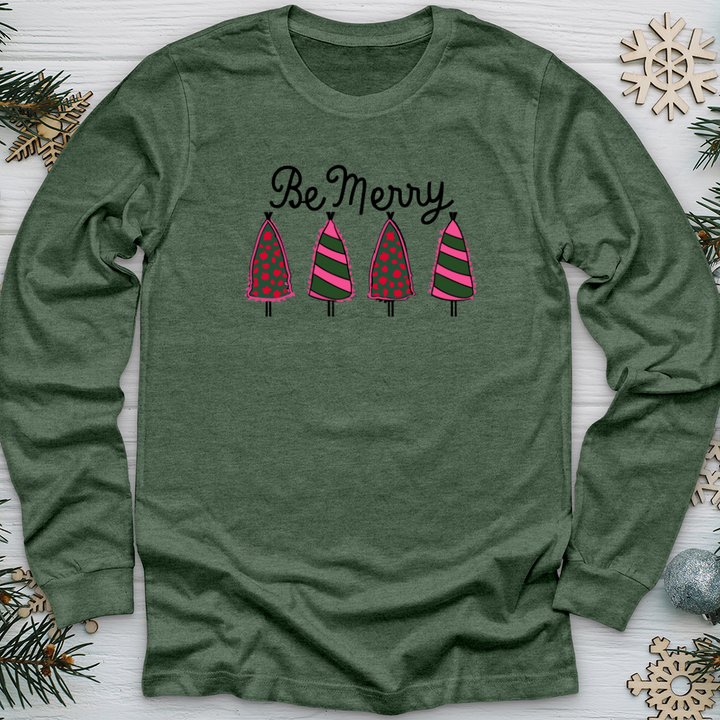 Pink Be Merry Trees Long Sleeve Tee