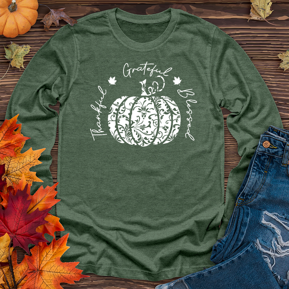 TGB White Floral Pumpkin Long Sleeve Tee