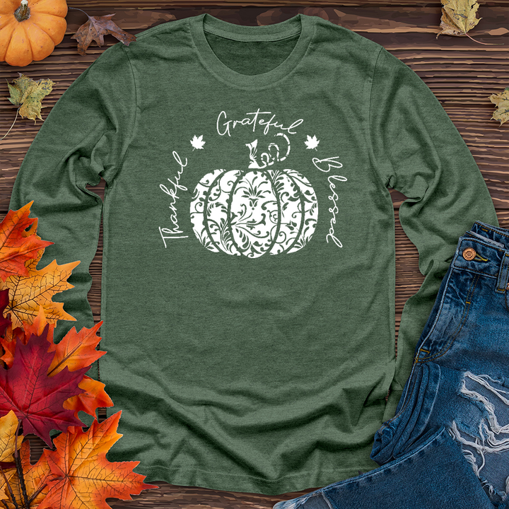 TGB White Floral Pumpkin Long Sleeve Tee
