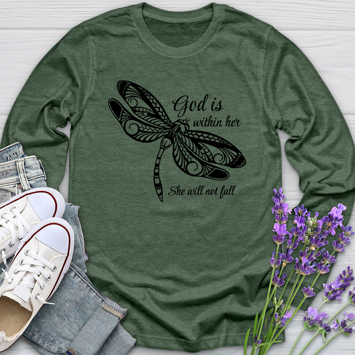 She Will Not Fall Dragonfly Long Sleeve Tee
