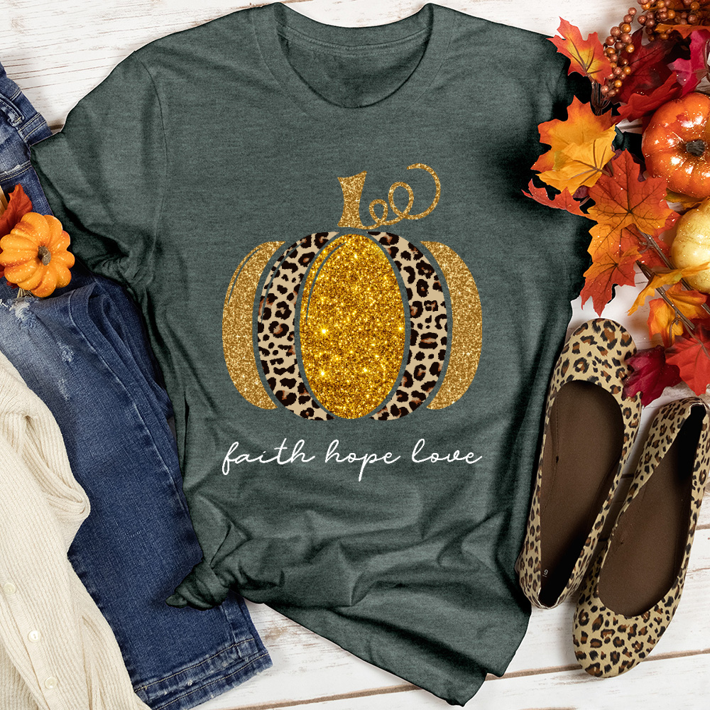 Faith Hope Love Leopard Pumpkin Heathered Tee