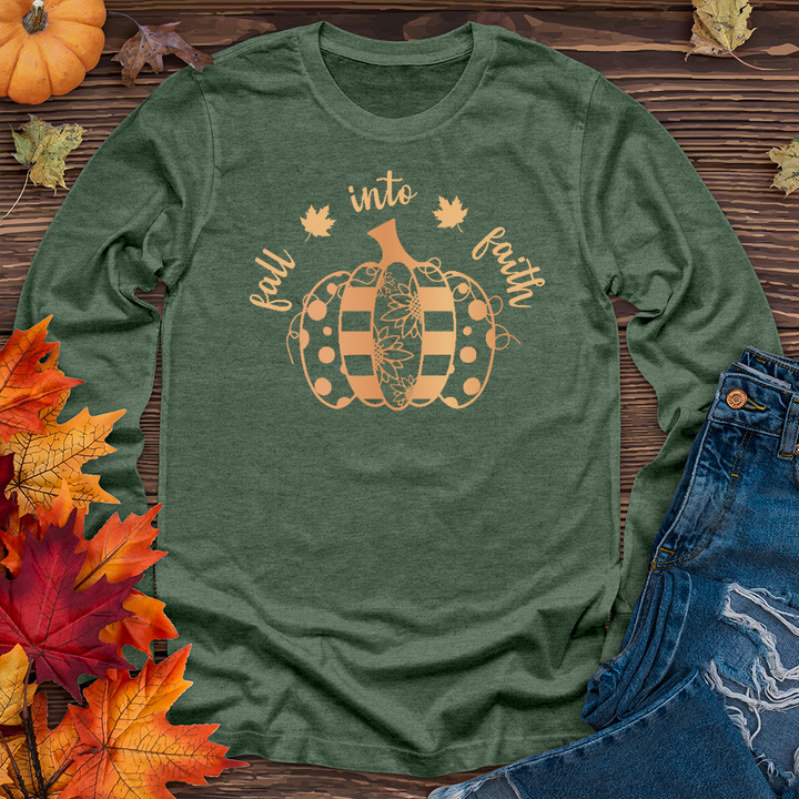 Fall Into Faith Spotted Pumpkin Long Sleeve Tee