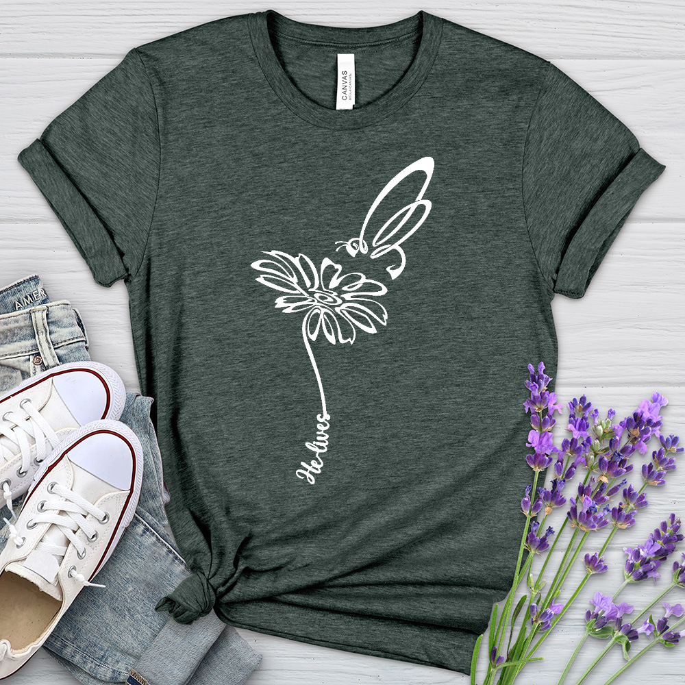He Lives Bee Flower Heathered Tee