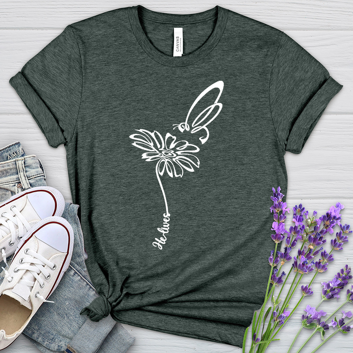 He Lives Bee Flower Heathered Tee