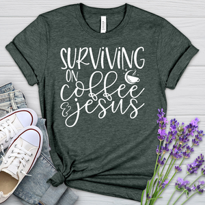 Survivng On Coffee Stars white Heathered Tee