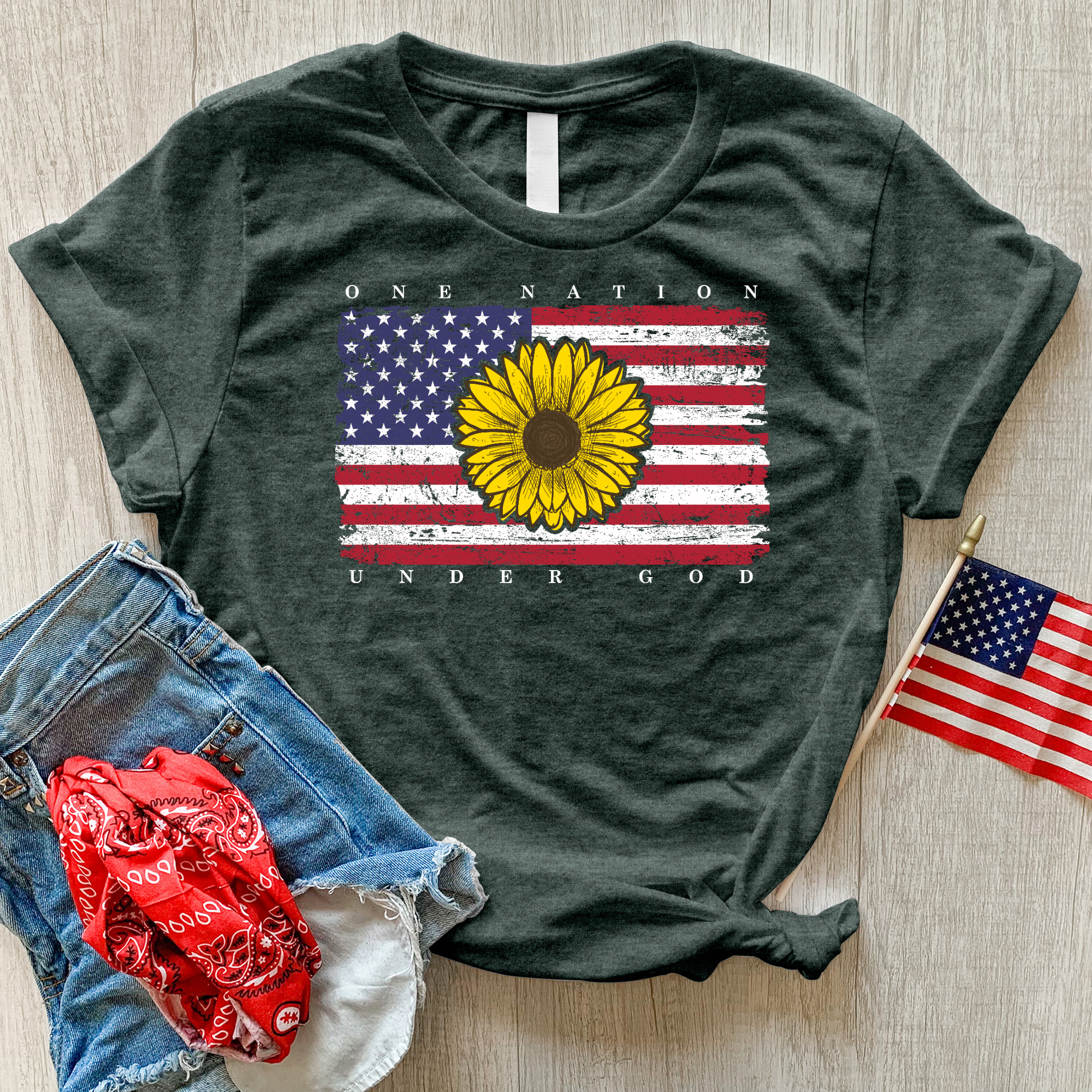 One Nation Flag Heathered Tee