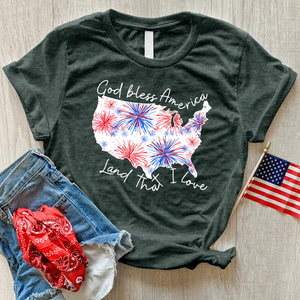 God Bless Fireworks USA Heathered Tee