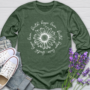 Faith Hope Love White Flower Long Sleeve Tee