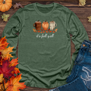 It's Fall Plaid Coffee Cups Long Sleeve Tee